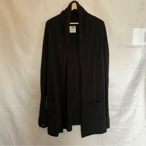 Simons Loft Cotton Waffle Knit Draped Mid Length Cardigan